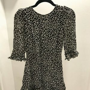 Reformation Black Spotted Ruffle Mini Dress Size 6